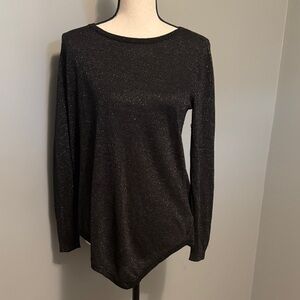 Joie Sweater Top Black Silver Tambrel Metallic Knit Asymmetrica Hem